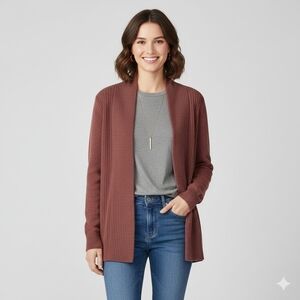 GAP Women's Long Open Cardigan in Rich Rust Brick Colour Size Med